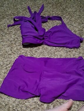 SHEIN Purple Halter Swim Top with Boyshorts